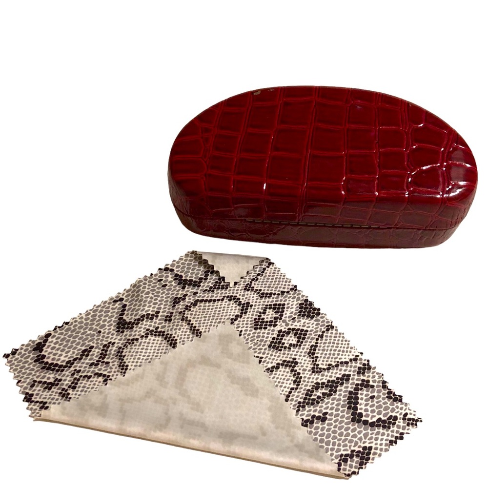 Croco Snake Glasses Case Cloth Hard Clamshell Frame Red Brown Grey Python